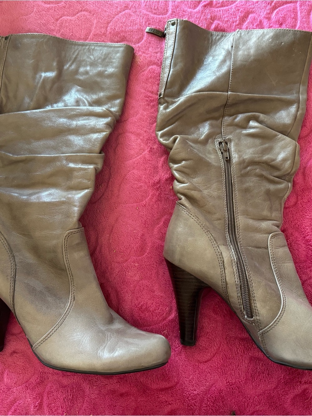 Guess Taupe Slouch Knee-High Heeled Boots - Picture 2 of 3
